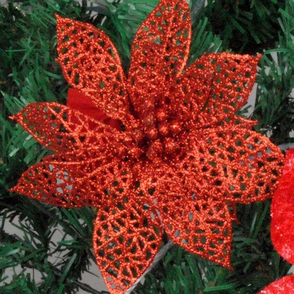 ELECTROPRIME 10 PCS 15cm Simulation Hollow Artificial Flower Children Birthday Party Decoration New Year Christmas Decor(Red)