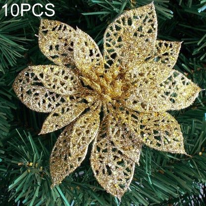 ELECTROPRIME 10 PCS 15cm Simulation Hollow Artificial Flower Children Birthday Party Decoration New Year Christmas Decor(Gold)