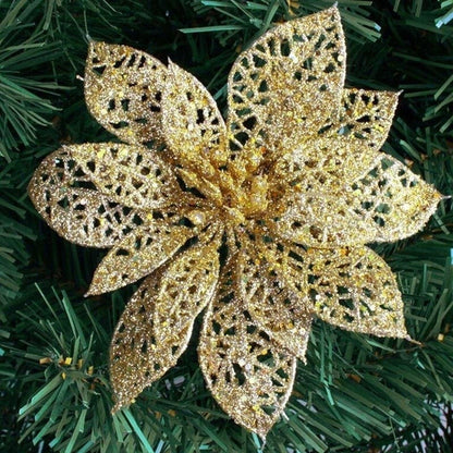 ELECTROPRIME 10 PCS 15cm Simulation Hollow Artificial Flower Children Birthday Party Decoration New Year Christmas Decor(Gold)