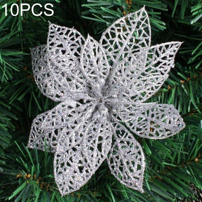 ELECTROPRIME 10 PCS 15cm Simulation Hollow Artificial Flower Children Birthday Party Decoration New Year Christmas Decor(Silver)