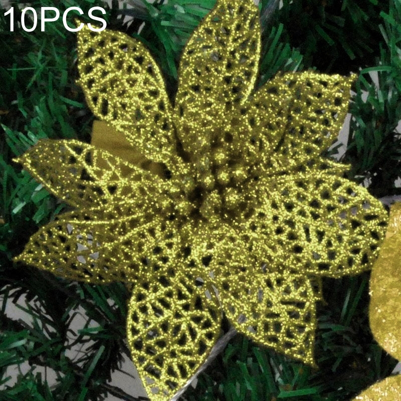 ELECTROPRIME 10 PCS 15cm Simulation Hollow Artificial Flower Children Birthday Party Decoration New Year Christmas Decor(Green)