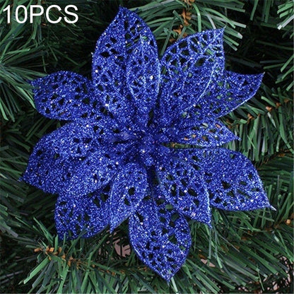 ELECTROPRIME 10 PCS 15cm Simulation Hollow Artificial Flower Children Birthday Party Decoration New Year Christmas Decor(Blue)