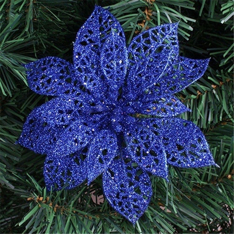 ELECTROPRIME 10 PCS 15cm Simulation Hollow Artificial Flower Children Birthday Party Decoration New Year Christmas Decor(Blue)