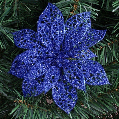 ELECTROPRIME 10 PCS 15cm Simulation Hollow Artificial Flower Children Birthday Party Decoration New Year Christmas Decor(Blue)