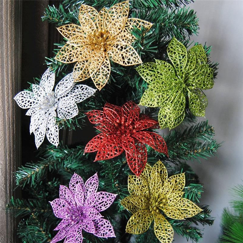 ELECTROPRIME 10 PCS 15cm Simulation Hollow Artificial Flower Children Birthday Party Decoration New Year Christmas Decor(Gold)