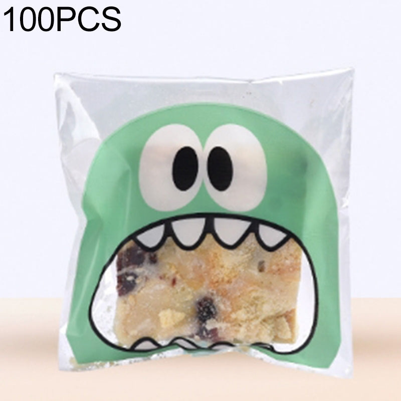 ELECTROPRIME 100 PCS Cute Big Teech Mouth Monster Plastic Bag Wedding Birthday Cookie Candy Gift OPP Packaging Bags, Gift Bag Size:7x7cm(Green)