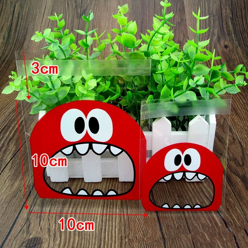 ELECTROPRIME 100 PCS Cute Big Teech Mouth Monster Plastic Bag Wedding Birthday Cookie Candy Gift OPP Packaging Bags, Gift Bag Size:7x7cm(Green)