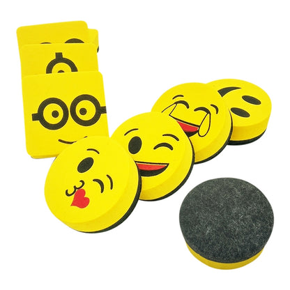ELECTROPRIME 3 PCS Yellow Smile Face Whiteboard Eraser Magnetic Board Erasers Wipe Dry School Blackboard Marker Cleaner 6 Styles Random Color Delivery