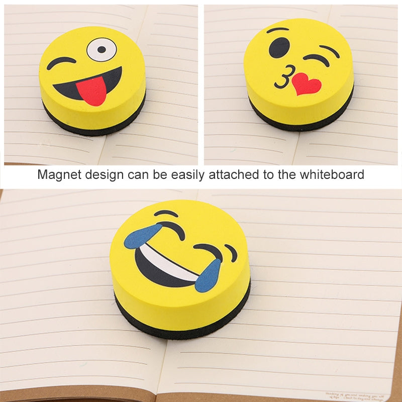 ELECTROPRIME 3 PCS Yellow Smile Face Whiteboard Eraser Magnetic Board Erasers Wipe Dry School Blackboard Marker Cleaner 6 Styles Random Color Delivery