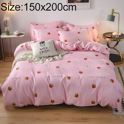 ELECTROPRIME Simple Cotton Grinding Bed Four-Piece Duvet Cover Sheet Pillowcase, Size:150x200cm(Strawberry Sweetheart)