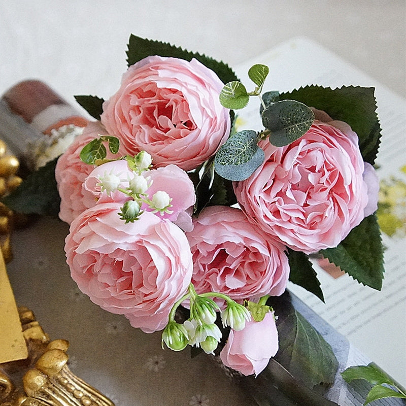 ELECTROPRIME Beautiful Rose Peony Artificial Silk Flowers Small Bouquet Fores Home Party Spring Wedding Decoration Fake Flower(Pink)