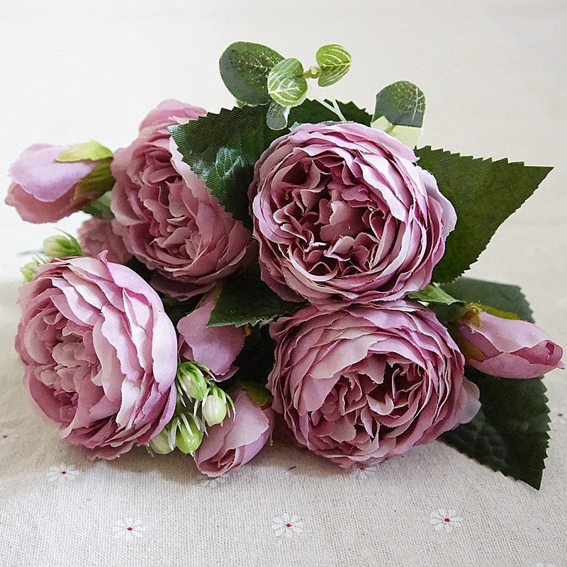 ELECTROPRIME Beautiful Rose Peony Artificial Silk Flowers Small Bouquet Fores Home Party Spring Wedding Decoration Fake Flower(Purple)