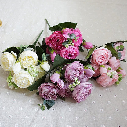 ELECTROPRIME Beautiful Rose Peony Artificial Silk Flowers Small Bouquet Fores Home Party Spring Wedding Decoration Fake Flower(Dark Pink)
