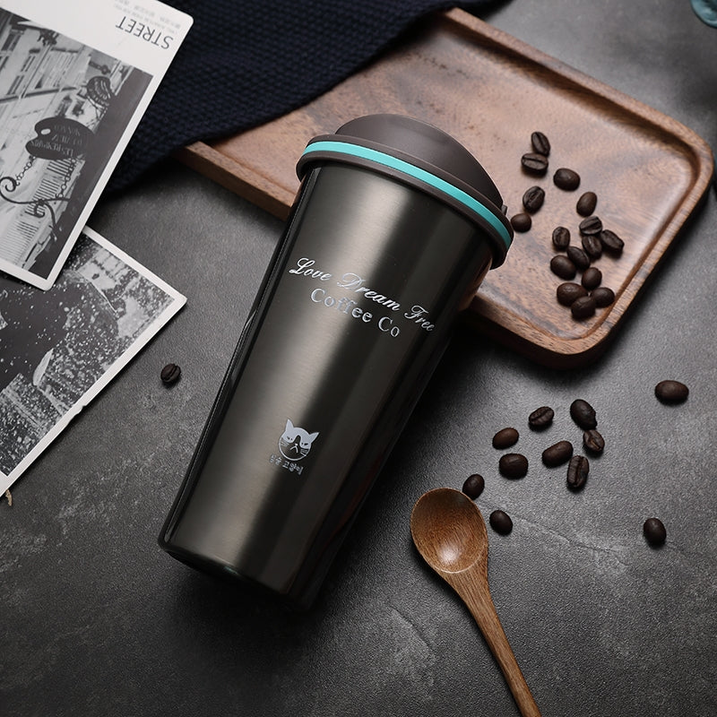 ELECTROPRIME 500ML Portable Stainless Steel Creative Gift Coffee Cup Office Vacuum Thermos Mug(Navy Blue)