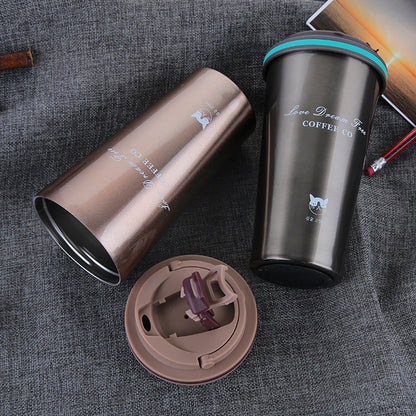 ELECTROPRIME 500ML Portable Stainless Steel Creative Gift Coffee Cup Office Vacuum Thermos Mug(Navy Blue)