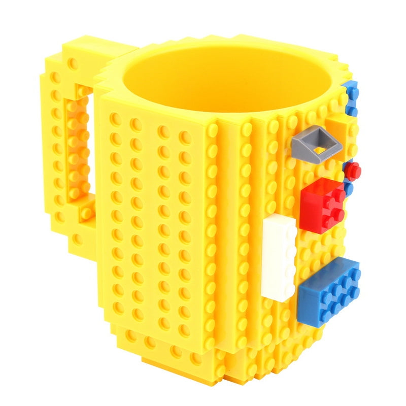 ELECTROPRIME Building Blocks Design Creative Milk Mug Coffee Cup Build-on Brick Drinking Water Holder, Value:301-400ml(Yellow)