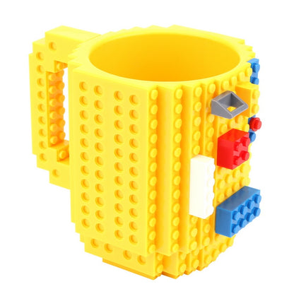 ELECTROPRIME Building Blocks Design Creative Milk Mug Coffee Cup Build-on Brick Drinking Water Holder, Value:301-400ml(Yellow)