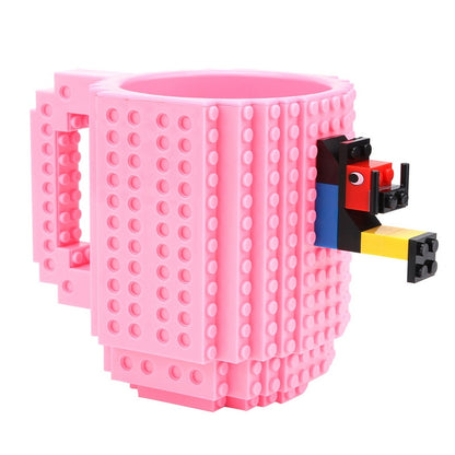 ELECTROPRIME Building Blocks Design Creative Milk Mug Coffee Cup Build-on Brick Drinking Water Holder, Value:301-400ml(Pink)