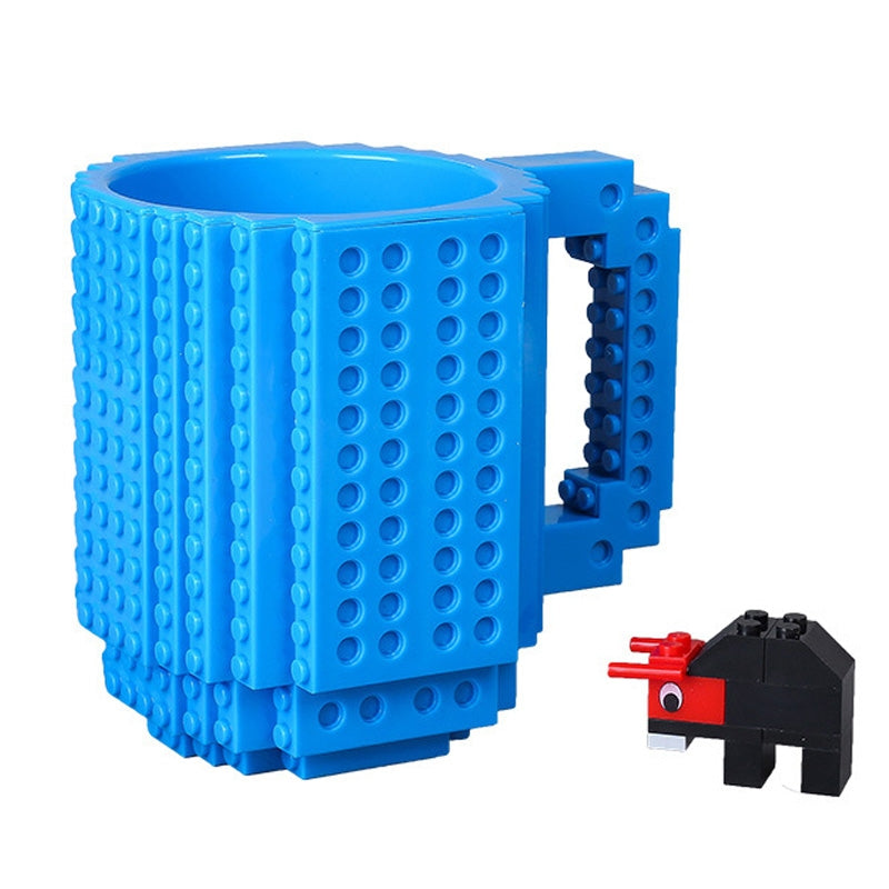 ELECTROPRIME Building Blocks Design Creative Milk Mug Coffee Cup Build-on Brick Drinking Water Holder, Value:301-400ml(Blue)