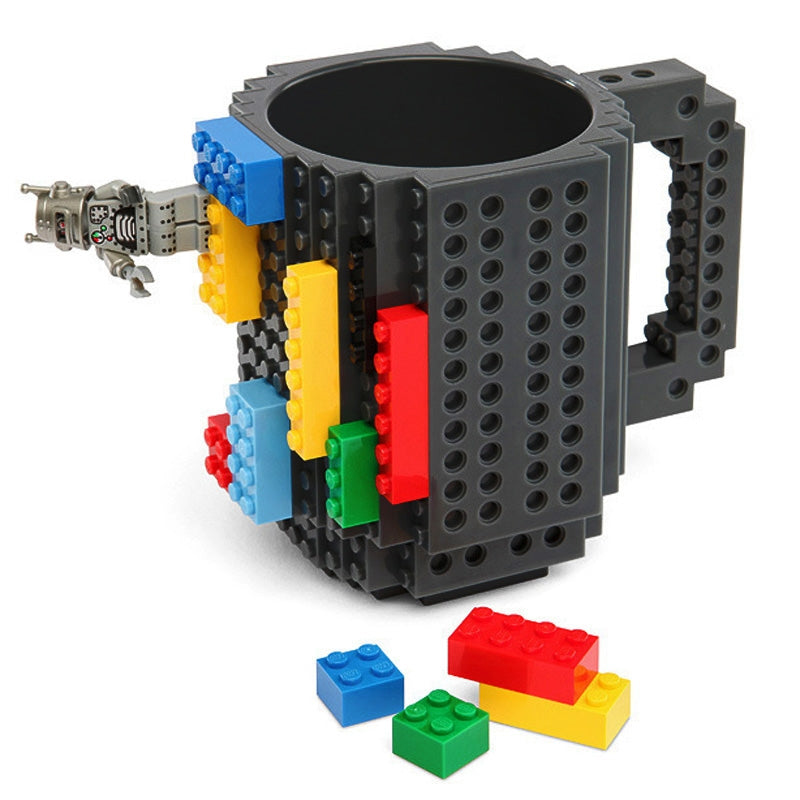 ELECTROPRIME Building Blocks Design Creative Milk Mug Coffee Cup Build-on Brick Drinking Water Holder, Value:301-400ml(Light Grey)