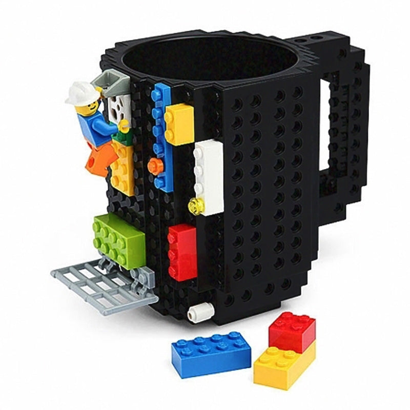 ELECTROPRIME Building Blocks Design Creative Milk Mug Coffee Cup Build-on Brick Drinking Water Holder, Value:301-400ml(Black)