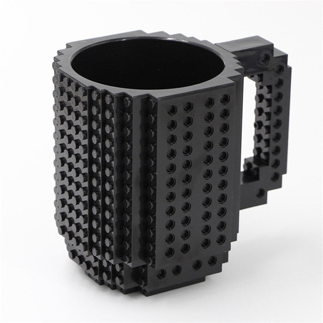 ELECTROPRIME Building Blocks Design Creative Milk Mug Coffee Cup Build-on Brick Drinking Water Holder, Value:301-400ml(Black)