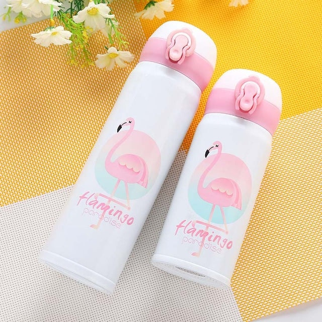 ELECTROPRIME Flamingo Pattern Bouncing Vacuum Flask Mug Travel Stainless Steel Thermos Cup, Capacity:350ml(Flamingo)