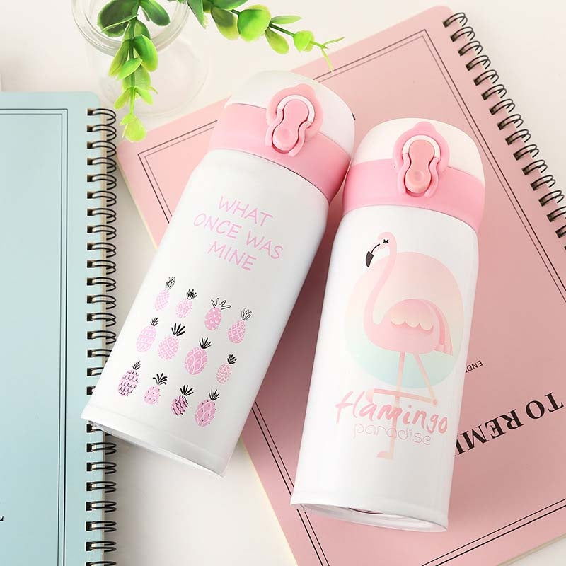 ELECTROPRIME Flamingo Pattern Bouncing Vacuum Flask Mug Travel Stainless Steel Thermos Cup, Capacity:350ml(Flamingo)