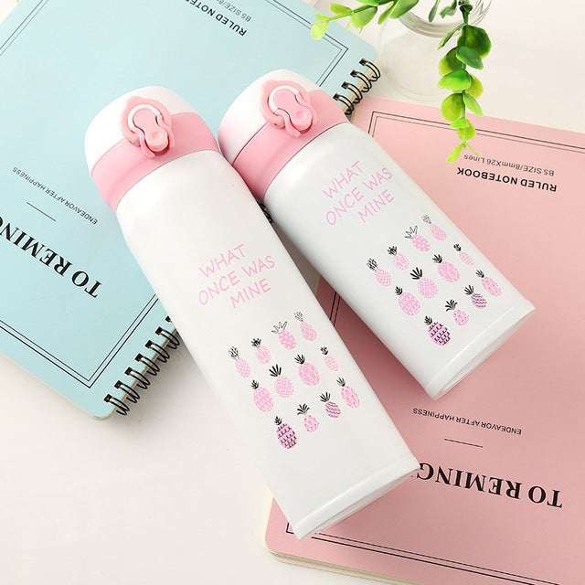 ELECTROPRIME Flamingo Pattern Bouncing Vacuum Flask Mug Travel Stainless Steel Thermos Cup, Capacity:350ml(Pineapple)