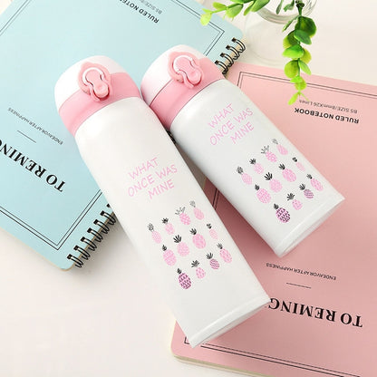 ELECTROPRIME Flamingo Pattern Bouncing Vacuum Flask Mug Travel Stainless Steel Thermos Cup, Capacity:350ml(Pineapple)