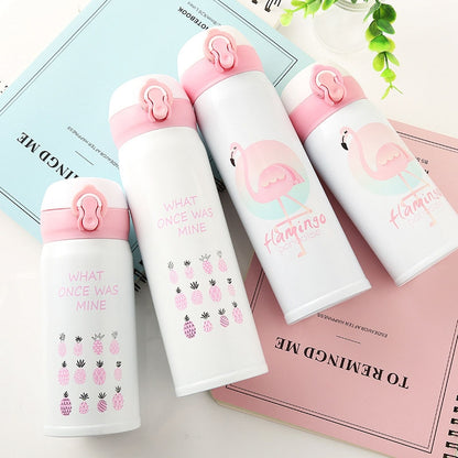 ELECTROPRIME Flamingo Pattern Bouncing Vacuum Flask Mug Travel Stainless Steel Thermos Cup, Capacity:350ml(Pineapple)