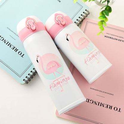 ELECTROPRIME Flamingo Pattern Bouncing Vacuum Flask Mug Travel Stainless Steel Thermos Cup, Capacity:350ml(Pineapple)