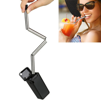 ELECTROPRIME Foldable Collapsible Reusable Stainless Portable Straw Outdoor Household Drinking Tool,Length: 23cm(Black)