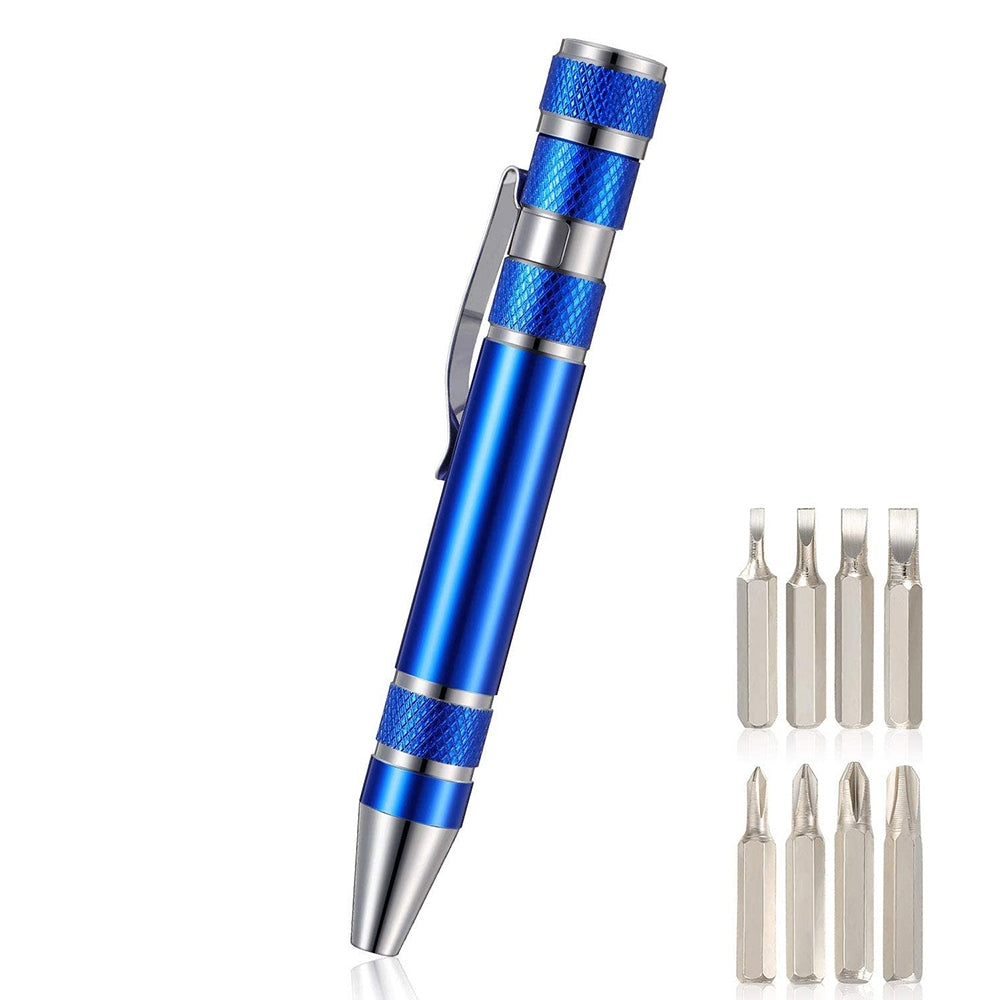 ELECTROPRIME 8 In 1 Multifunctional Mini Aluminum Tool Pen Screwdriver Set(Blue)