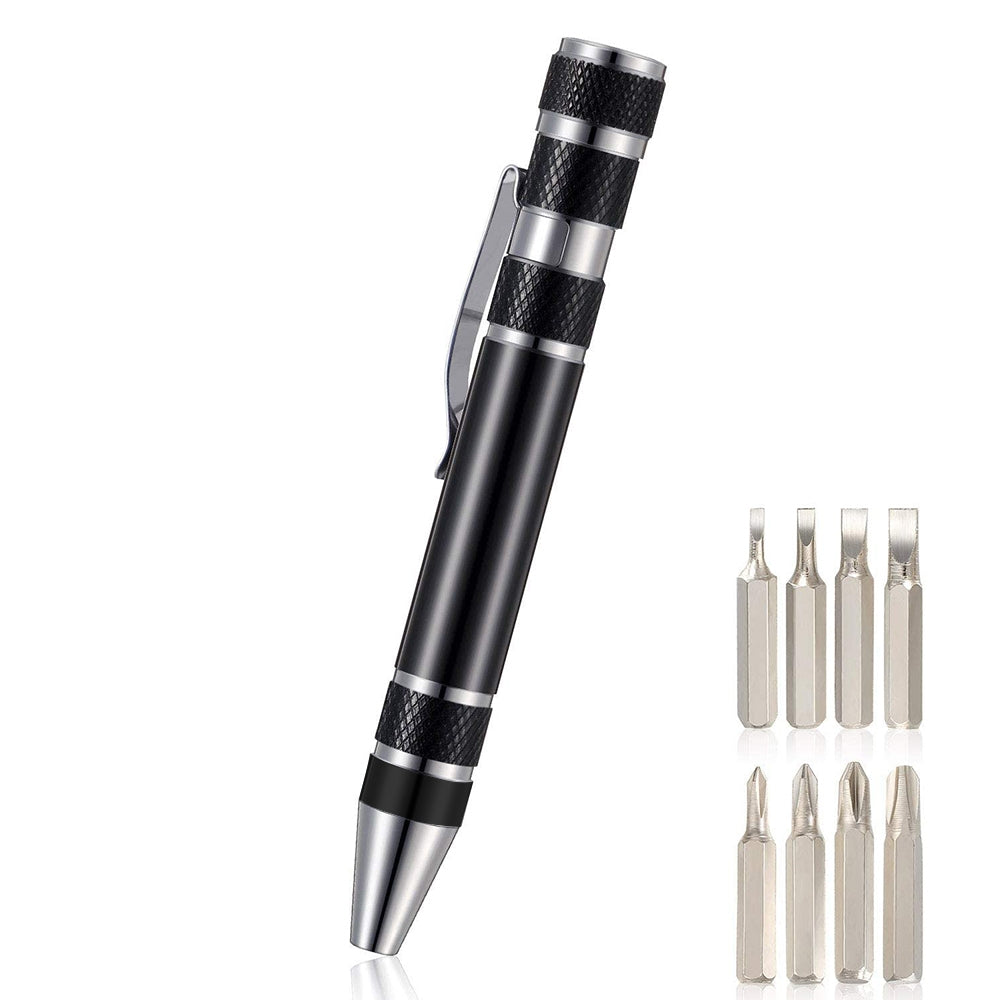 ELECTROPRIME 8 In 1 Multifunctional Mini Aluminum Tool Pen Screwdriver Set(Black)