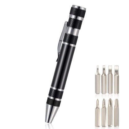 ELECTROPRIME 8 In 1 Multifunctional Mini Aluminum Tool Pen Screwdriver Set(Black)