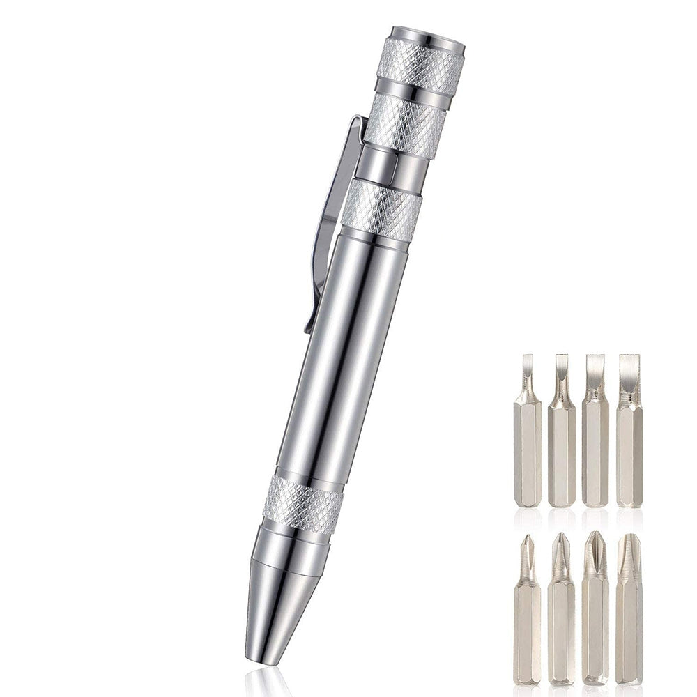 ELECTROPRIME 8 In 1 Multifunctional Mini Aluminum Tool Pen Screwdriver Set(Silver)