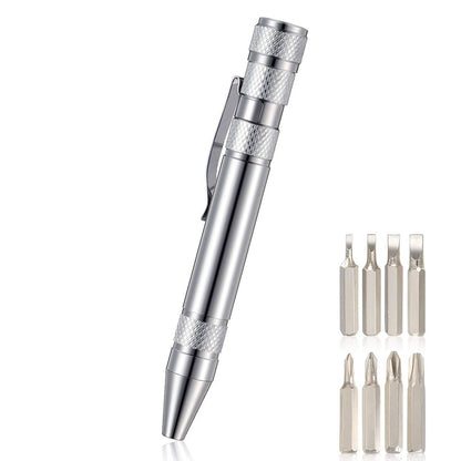 ELECTROPRIME 8 In 1 Multifunctional Mini Aluminum Tool Pen Screwdriver Set(Silver)