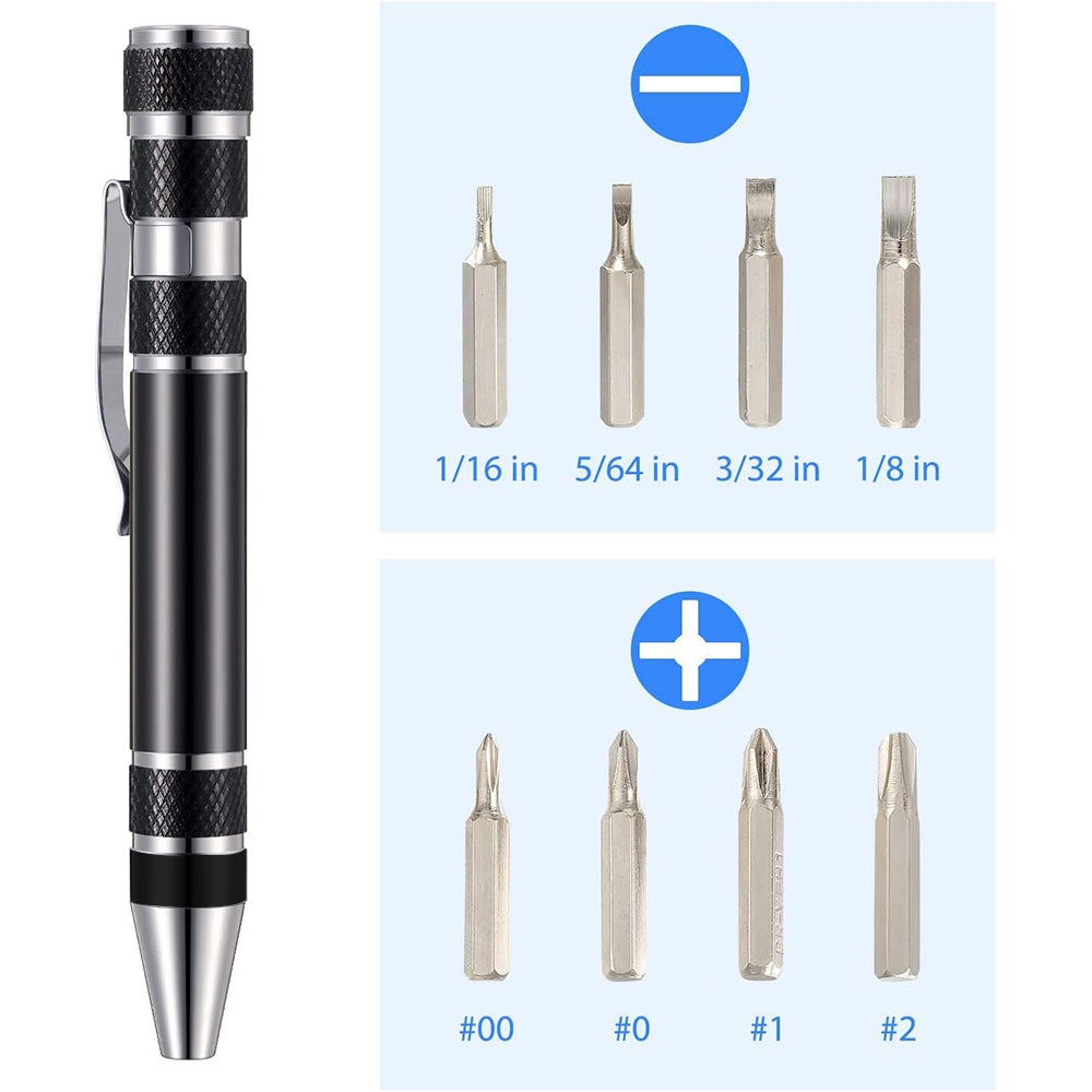 ELECTROPRIME 8 In 1 Multifunctional Mini Aluminum Tool Pen Screwdriver Set(Silver)