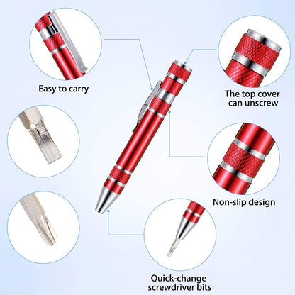 ELECTROPRIME 8 In 1 Multifunctional Mini Aluminum Tool Pen Screwdriver Set(Silver)