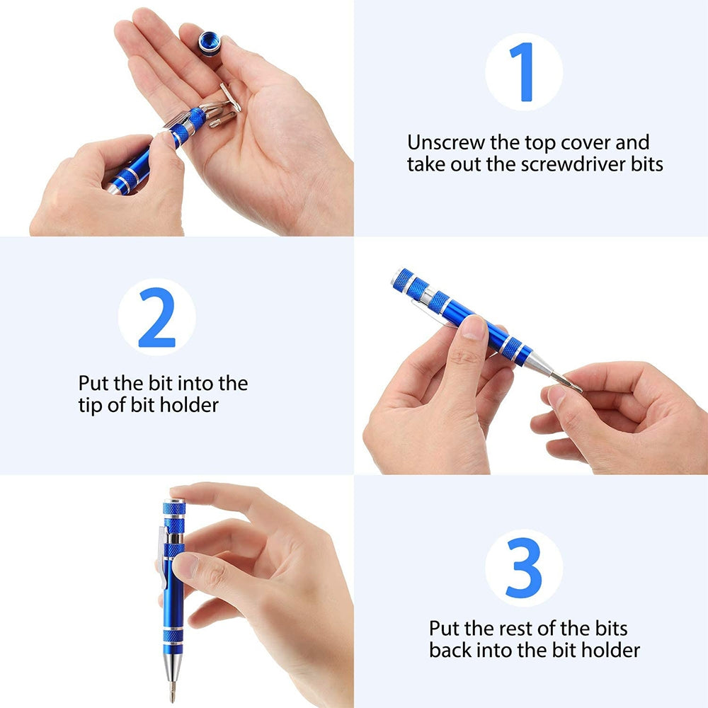 ELECTROPRIME 8 In 1 Multifunctional Mini Aluminum Tool Pen Screwdriver Set(Silver)