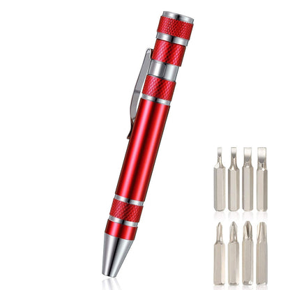 ELECTROPRIME 8 In 1 Multifunctional Mini Aluminum Tool Pen Screwdriver Set(Red)