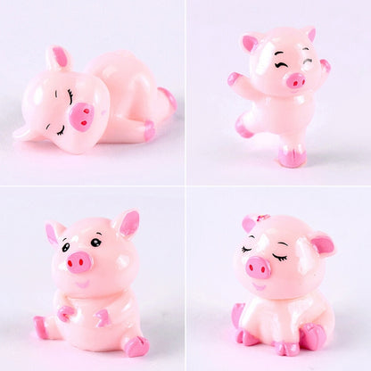 ELECTROPRIME 5 PCS Piglet Family Cartoon Resin Crafts, Style:Pink Pig
