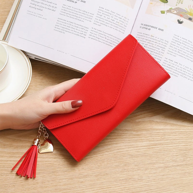 ELECTROPRIME Long Wallet Women Purses Tassel Fashion Coin Purse Card Holder Wallets Female Clutch PU Leather Wallet(Red)