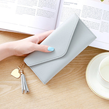 ELECTROPRIME Long Wallet Women Purses Tassel Fashion Coin Purse Card Holder Wallets Female Clutch PU Leather Wallet(Light grey)