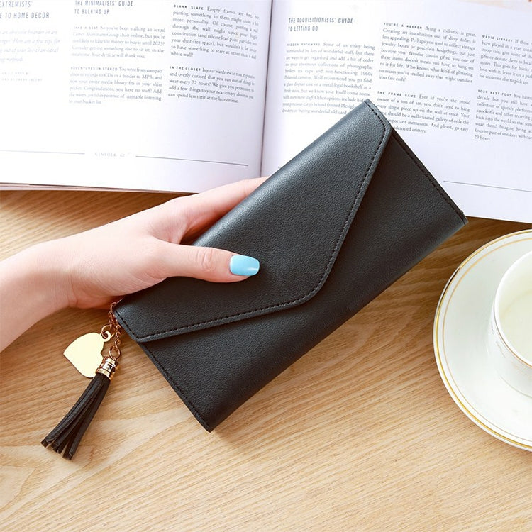 ELECTROPRIME Long Wallet Women Purses Tassel Fashion Coin Purse Card Holder Wallets Female Clutch PU Leather Wallet(Black)