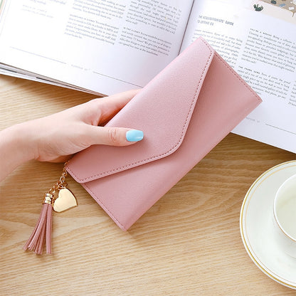 ELECTROPRIME Long Wallet Women Purses Tassel Fashion Coin Purse Card Holder Wallets Female Clutch PU Leather Wallet(Pink)