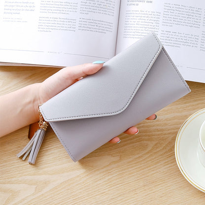 ELECTROPRIME Long Wallet Women Purses Tassel Fashion Coin Purse Card Holder Wallets Female Clutch PU Leather Wallet(Light purple)