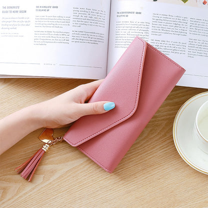 ELECTROPRIME Long Wallet Women Purses Tassel Fashion Coin Purse Card Holder Wallets Female Clutch PU Leather Wallet(Dark pink)