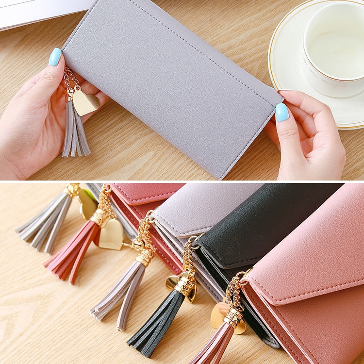 ELECTROPRIME Long Wallet Women Purses Tassel Fashion Coin Purse Card Holder Wallets Female Clutch PU Leather Wallet(Dark pink)